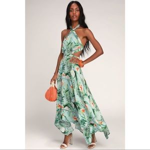 Lulus St Tropez Mint Blue Leaf Pint Halter Dress